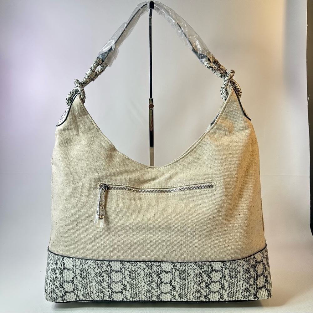 NEW Women’s Alfani Hillary Linen/Snake Canvas Hobo Shoulder Bag - Picture 3 of 13